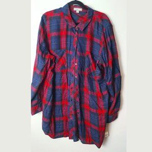 Go Silk Women's Red/Blue Plaid Button Down Long Sleeve Silk Blouse - 2x